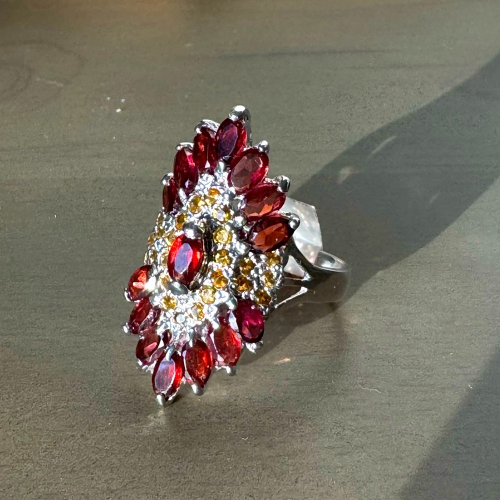 Intricate Garnet & Citrine Ring